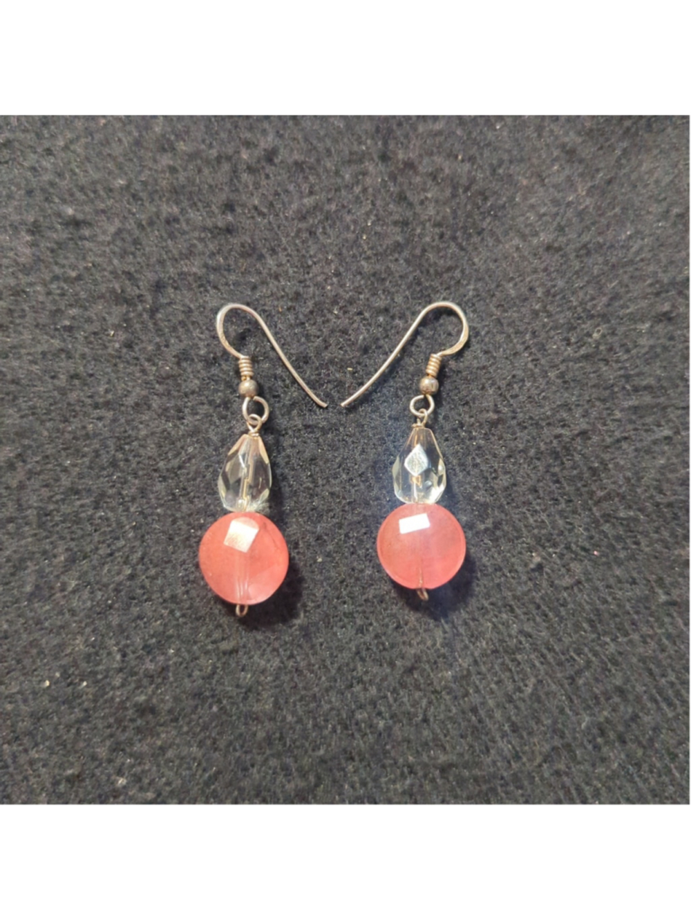 Silver Tone Pink and Clear Beaded Drop Statement Earrings